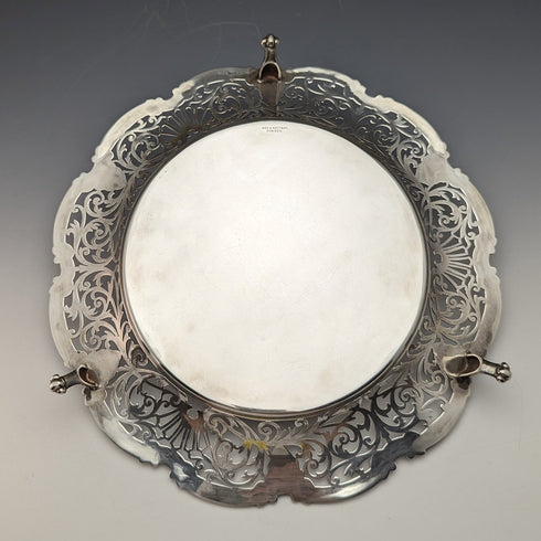 1905年 英国アンティーク 純銀製 ピアス装飾サルヴァ 直径26cm 484g William Mammatt
